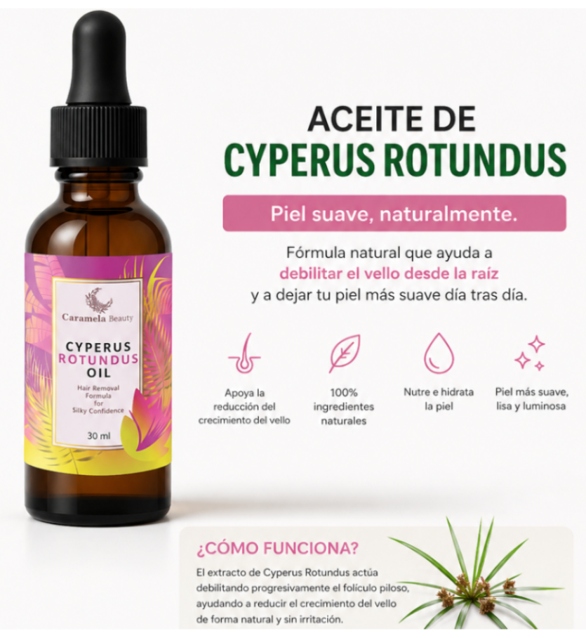 Aceite Depilador Natural de Cyperus Rotundus 30ml | Reduce el Vello y Suaviza la Piel