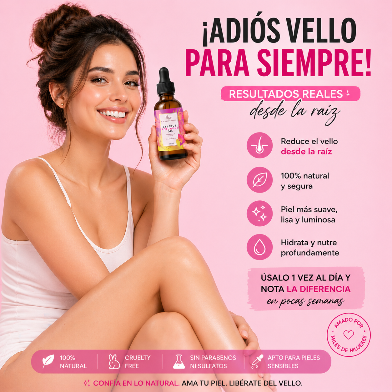 Aceite Depilador Natural de Cyperus Rotundus 30ml | Reduce el Vello y Suaviza la Piel